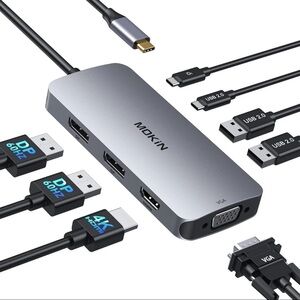 MOKIN USB C Docking Station Dual DisplayPort, 8 in 1 with 2 DP, HDMI, VGA, USB